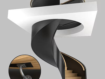 Modern Spiral Staircase With Sleek Design Wooden Steps And Metal Handrail In Contemporary Interior Space 3d model