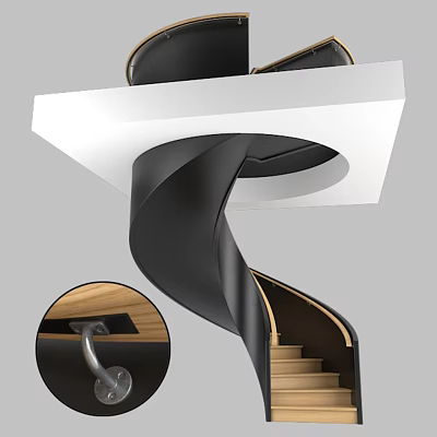 Modern Spiral Staircase With Sleek Design Wooden Steps And Metal Handrail In Contemporary Interior Space 3d model