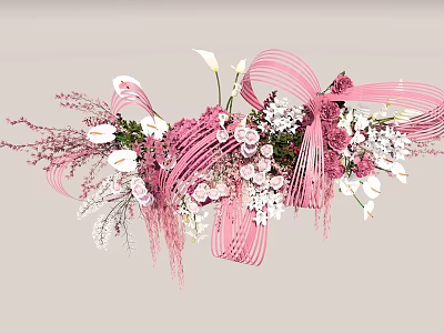 Delicate Pink White Calla Lilies Floral Arrangement With Ribbons In Vase 3d model