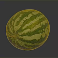 Fresh Round Watermelon With Green And Yellow Striped Rind On Black Background