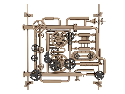Intricate Industrial Mechanical Pipes Structure With Interconnected Gears And Metal Components 3d model