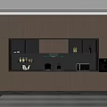Modern Kitchen Interior With Dark Cabinets Built-in Appliances Open Shelves And Lighting