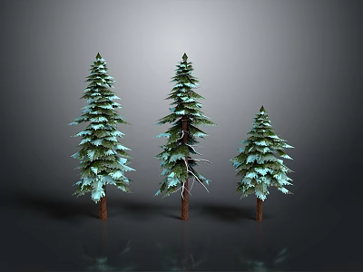 Three Evergreen Arbor Trees With Green Canopies And Brown Trunks On Gray Background 3d model