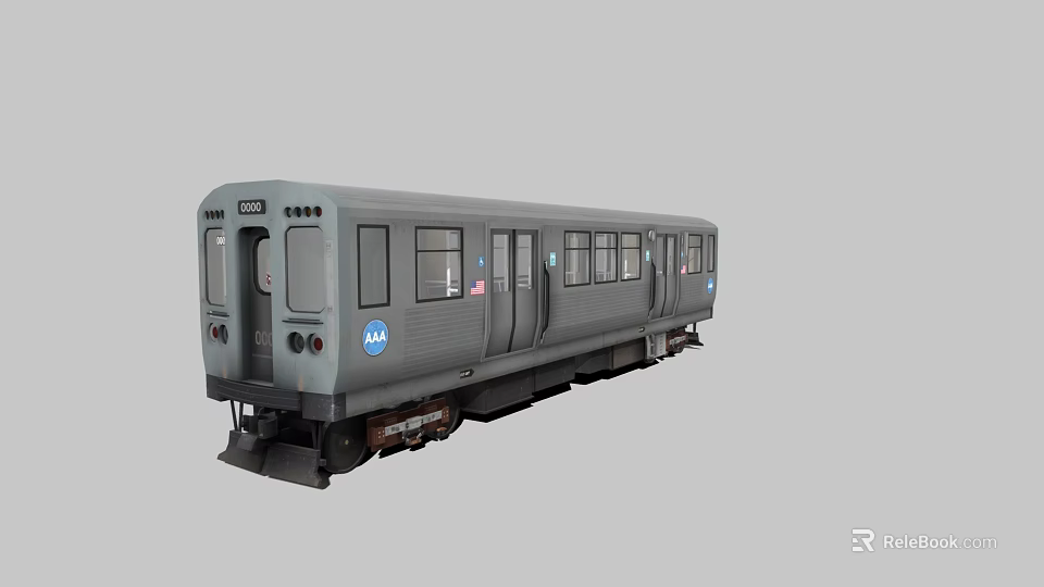 Gray Subway Train Car With Metal Body Multiple Windows Doors And Logo 3d model 
