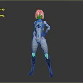 Futuristic Female Character With Silver Hair In White Bodysuit Standing Pose Gray Gradient Background
