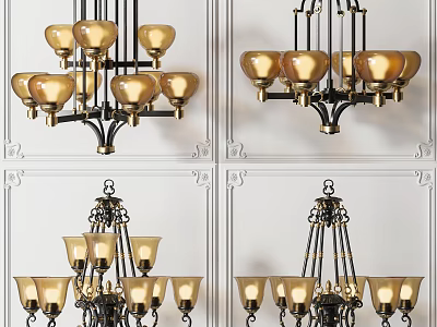 Elegant Classic Chandelier with Golden Lamp Shades Black Metal Frame and Multiple Arms 3d model