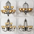 Elegant Classic Chandelier with Golden Lamp Shades Black Metal Frame and Multiple Arms