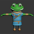 Green Frog Cartoon Character With Blue Outfit Brown Belt Crossbody Bag And Open Arms