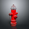 Red Fire Hydrant Classic Design With Chains And White Top Details