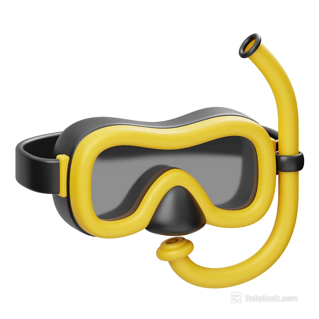 Yellow And Black Snorkel Goggles With Breathing Tube For Swimming Sports Equipment 3d model 