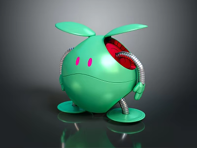 Green Creature Character With Red Interior Metallic Arms And Ear Like Parts 3d model