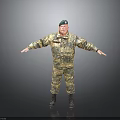 Man In Camouflage Uniform With Green Cap Standing Arms Outstretched