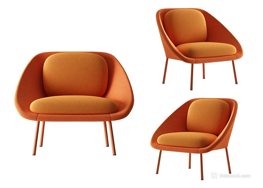 Orange Single Sofa with Modern Design Rounded Shape and Slim Legs Upholstered Fabric 3d model