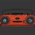 Red Portable Stereo Boombox With Black Handle Dual Speakers And Control Panel
