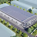 Modern Industrial Factory Building Exterior With Steel Structure And Green Landscaping