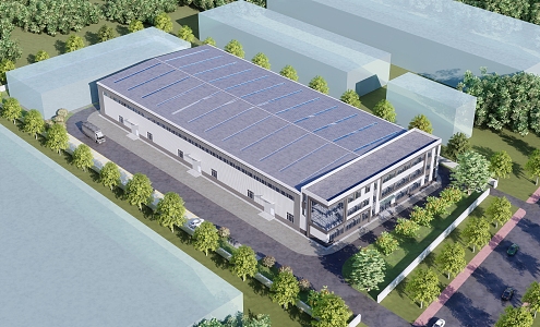 Bird's-eye view of the industrial park production workshop office building 3d model