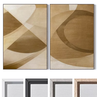 Abstract Painting Modern Geometric Shapes Gold Beige Hues Two Panel Canvas Art For Interior Decor 3d model