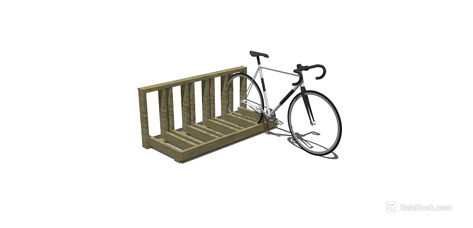 Wooden Bicycle Rack With Parked Road Bike And Simple Design Features 3d model 