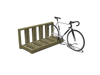 Wooden Bicycle Rack With Parked Road Bike And Simple Design Features 3d model