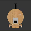 Wooden Barrel Structure With Tile Covered Roof And Black Chimney Stand