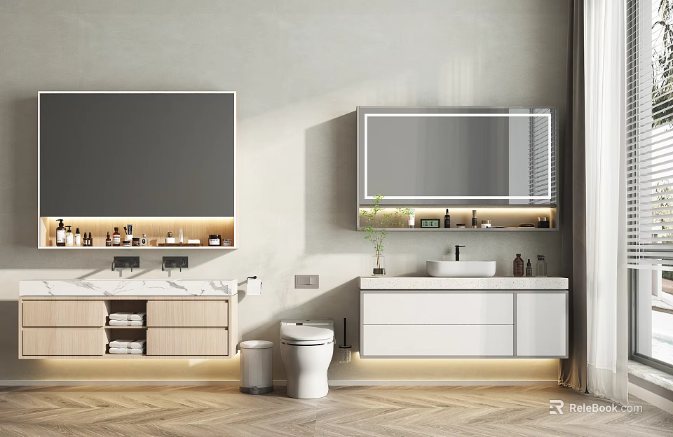 Elegant Modern Bathroom Cabinet Design With Mirror Sink And Storage Drawers 3d model 