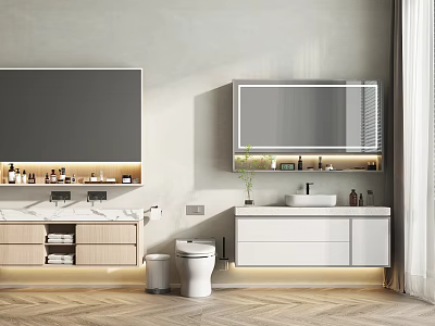 Elegant Modern Bathroom Cabinet Design With Mirror Sink And Storage Drawers 3d model