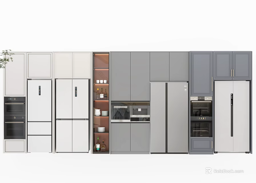 Stylish Wine Cabinet In Modern Kitchen Interior With Glass Doors And Shelves 3d model 