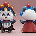 Cute Panda Doll In Peking Opera Style With Colorful Hat And Red Cape
