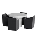 Modern Round Stone Table with Four Black Upholstered Chairs Dining Set 3d model