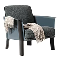Modern Luxury Fabric And Leather Upholstered Single Sofa With Cozy Knitted Throw Blanket For Home Decor