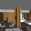 Modern Hotel Room Interior Design With Wooden Walls Sofa Seating And Bed TV