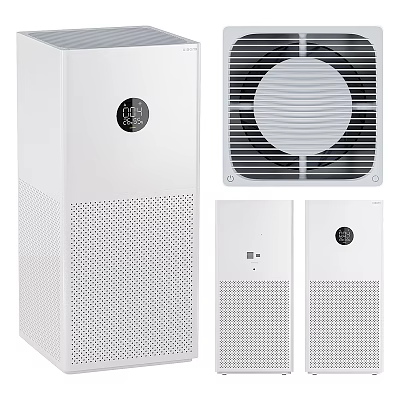 Modern White Home Air Purifier With Digital Display And Mesh Design 3d model