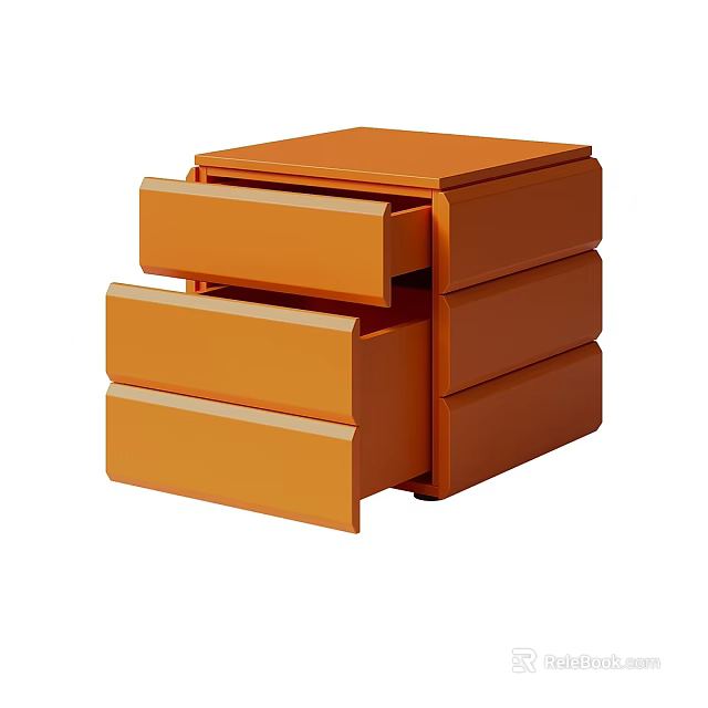 Modern Orange Nightstand With Three Drawers For Bedroom Storage And Decorative Design 3d model 