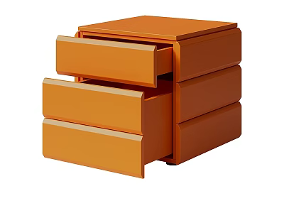 Modern Orange Nightstand With Three Drawers For Bedroom Storage And Decorative Design 3d model
