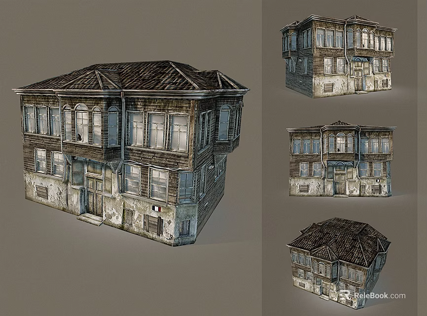Vintage Two Story Detached Villa With Wooden Details Multiple Windows And Tile Roof 3d model 