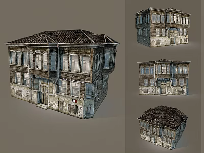 Vintage Two Story Detached Villa With Wooden Details Multiple Windows And Tile Roof 3d model