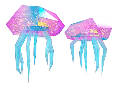 Colorful Geometric Jellyfish Decor With Transparent Glowing Details And Vibrant Pink Blue Purple Hues 3d model