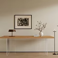 Natural Wooden Console Table With Modern Design Vase Dried Branches And Wall Art