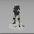 Space Suit Character Holding Weapon With Alien Creature On White Block Platform 3d model