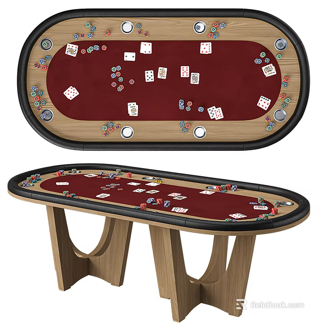 Elegant Poker Table Design Featuring Dice Chips And Playing Cards 3d model 