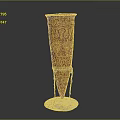 Artistic Vase With Red And Yellow Patterns On Black Stand And White Base