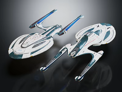 Futuristic Sci Fi Spaceship Models With Streamlined Blue White And Detailed Design 3d model