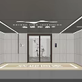 Modern Elevator Lobby Design With Warm Lighting Wooden Panels And Welcome Sign