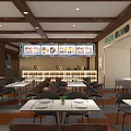 Rexue Shiguang Restaurant Wooden Structure Open Layout Order Counter Menu Screens Colorful Decorations Geometric Flooring