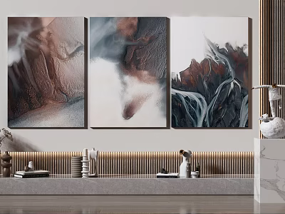 Three Abstract Paintings Featuring Fluid Colors And Marbled Textures For Modern Wall Decor 3d model