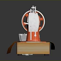 Vintage Red Sewing Machine On Wooden Base With Orange Fabric