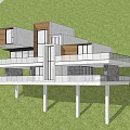 Modern Detached Villa Surrounded by Lush Trees with White Exterior Large Windows and Balconies