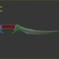 Curved Combat Knife With Red Handle Metallic Blade And Blood Stains