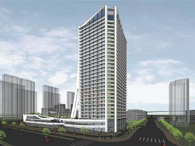 Modern High Rise Office Building With Glass Facade And Urban Surroundings 3d model