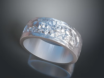 Elegant Silver Fashion Ring Featuring Carved Textured Surface And Metallic Finish 3d model